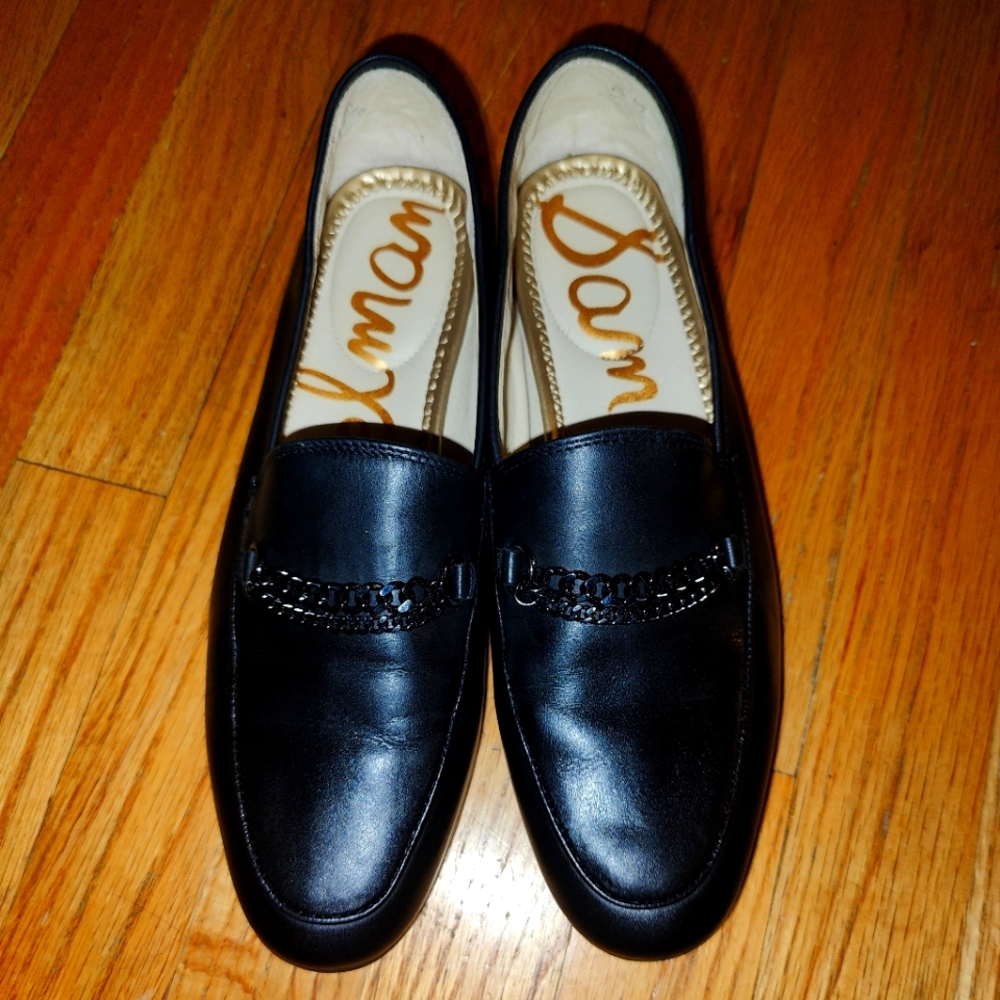 Sam Edelman Women's Chain Loafers Flats Black Leather Size 8.5